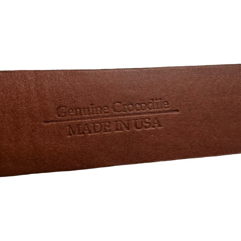 Bespoke Deep Brown Genuine Crocodile Brass Buckle Belt Size 34 NWOT